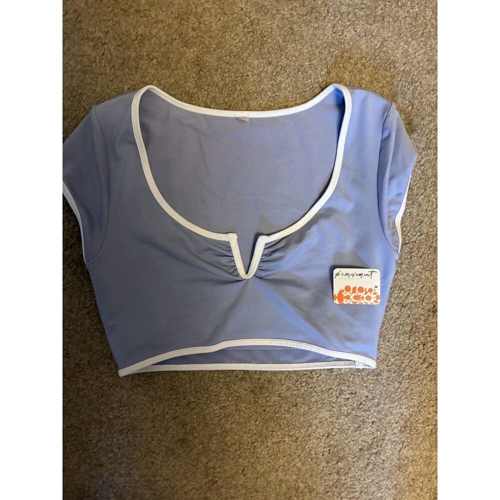 Free People Movement Pipe Dream Crop Shirt Size M Blue NWT